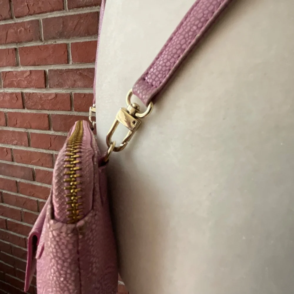 •Abas Pink Lavender Embossed Leather Crossbody Bag ZipClutch Pouch